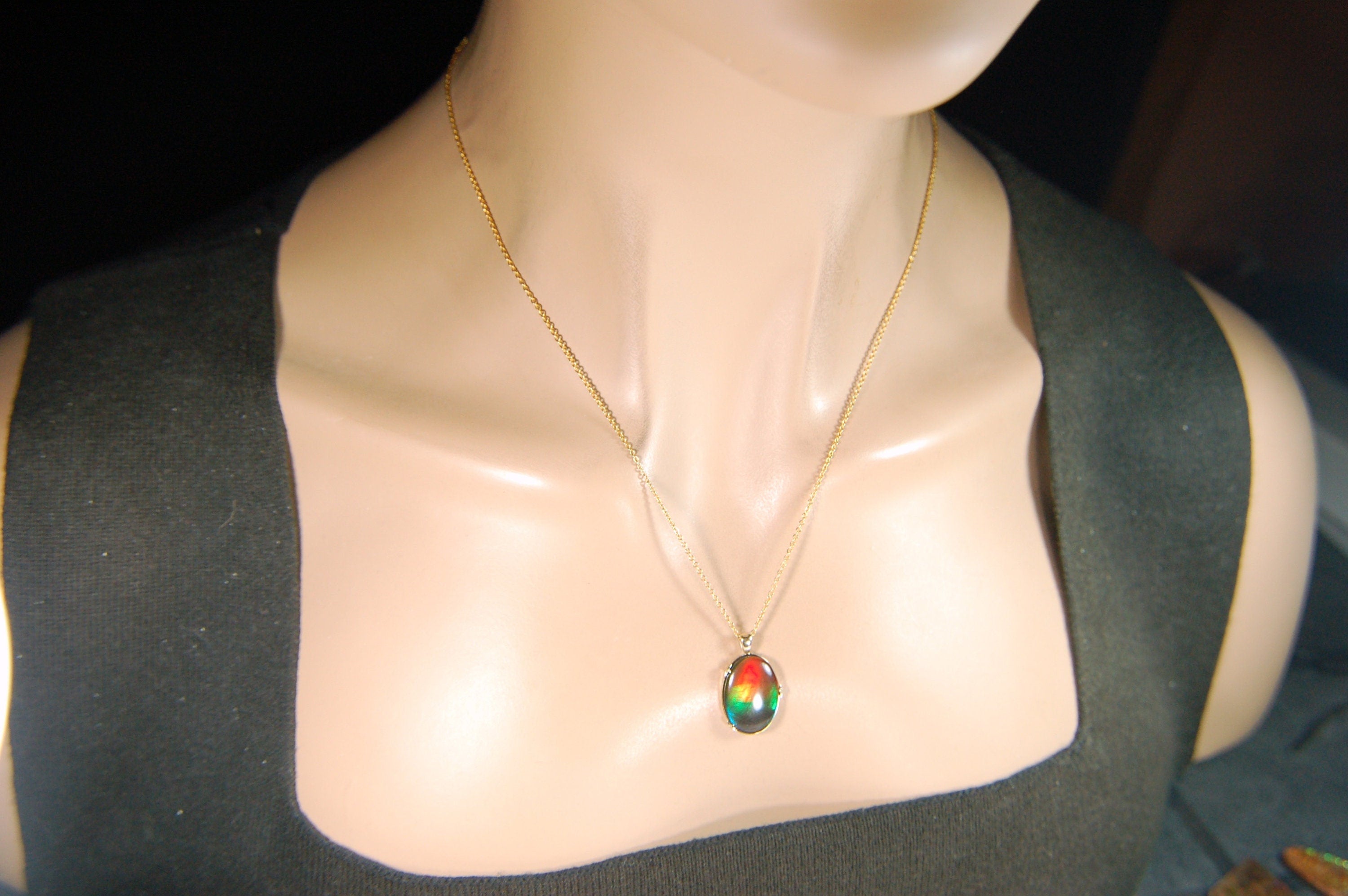 Glamorous Ammolite jewelry pendant in solid 14k Gold - A Stunning Rare Mothers day gift she will treasure.012914