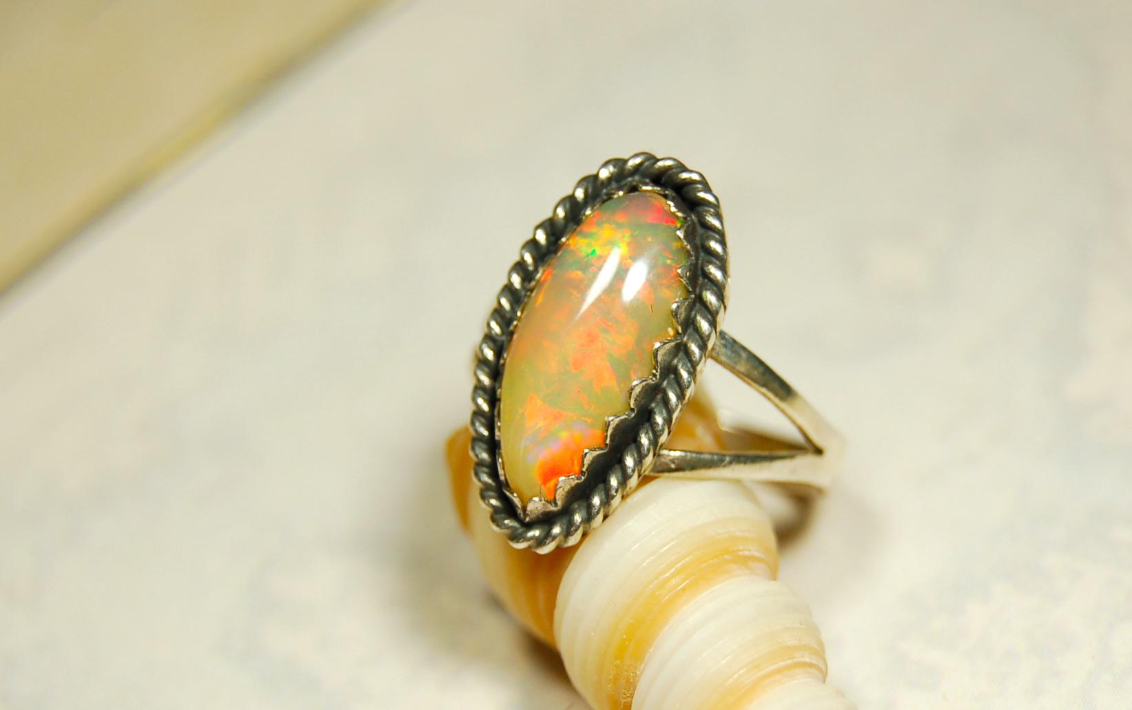 Genuine untreated natural opal ring handmade.Fiery colors.One of a kind.Size 7.Gift for wife? 040316