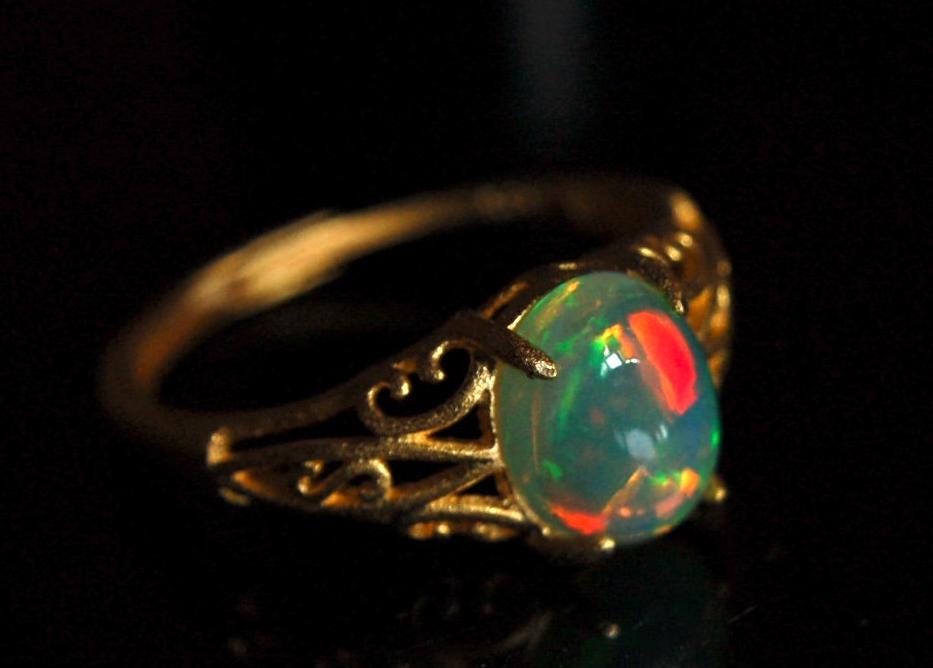 Gorgeous Opal Ring- Bright rolling colors.Absolutely natural gem.Unique Jewelry Gift for Her..