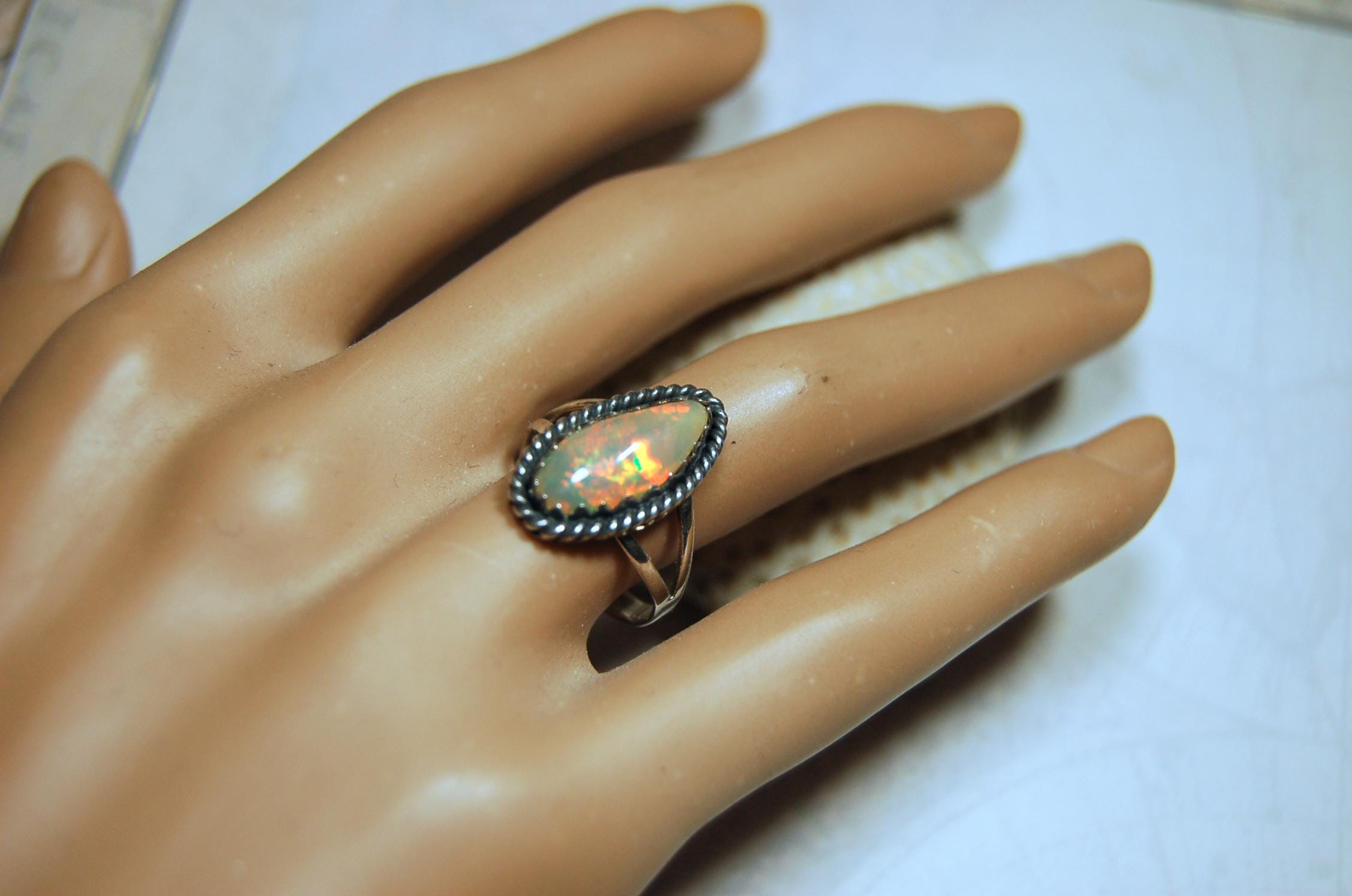 Genuine untreated natural opal ring handmade.Fiery colors.One of a kind.Size 7.Gift for wife? 040316