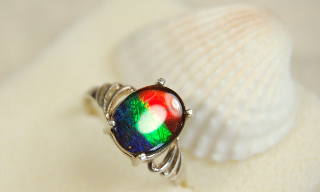 Ammolite Ring.Sterling Silver.Size 6.Lovely rainbow gem.062813