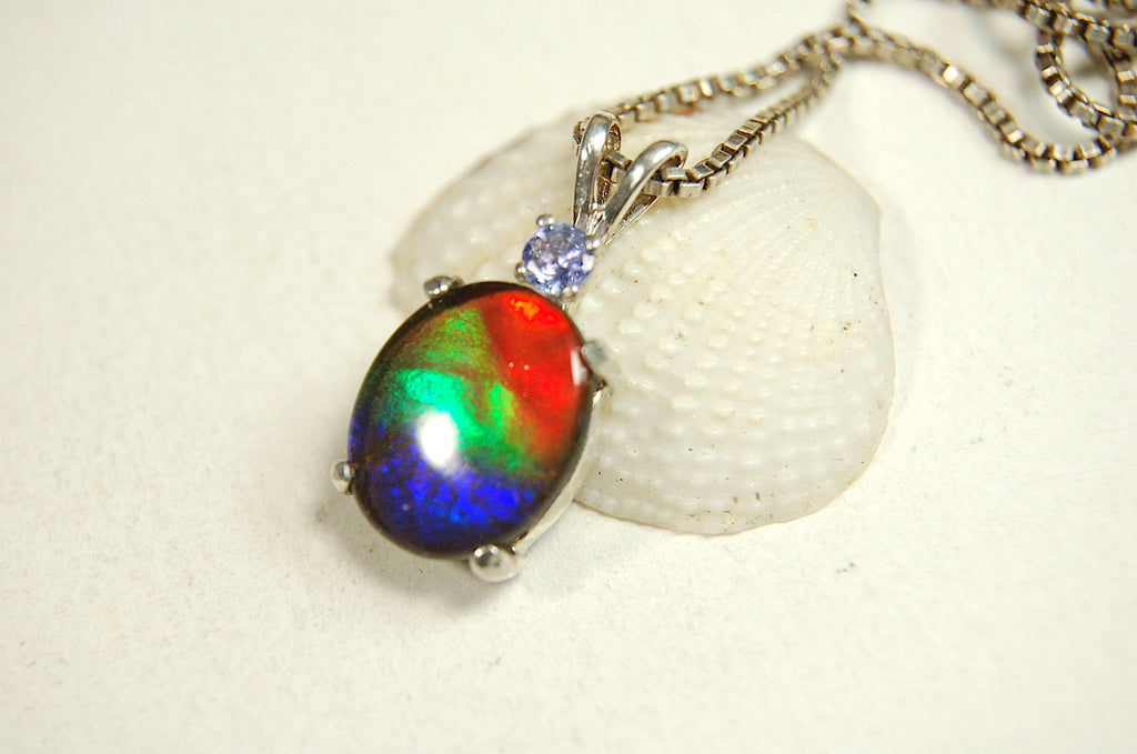 Ammolite Pendant Necklace.Perfect bright colorful tricolor gemstone-#111213