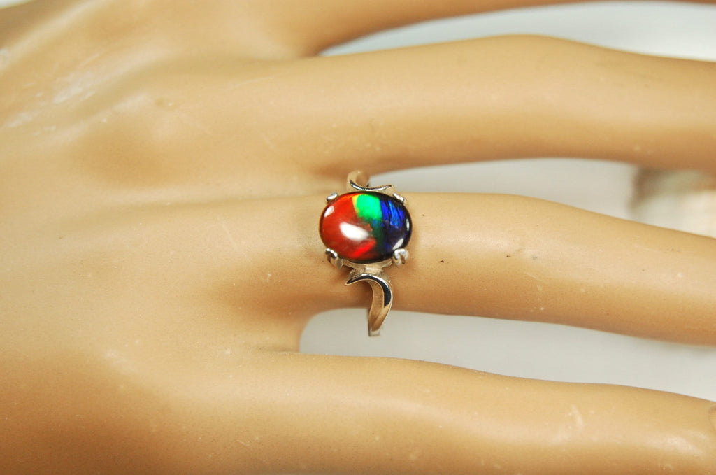 Genuine Ammolite Pendant Ring – Canadian Fossil Gemstone – Iridescent Jewelry Gift for Her.High quality Ammolite Jewelry from Canada #012512