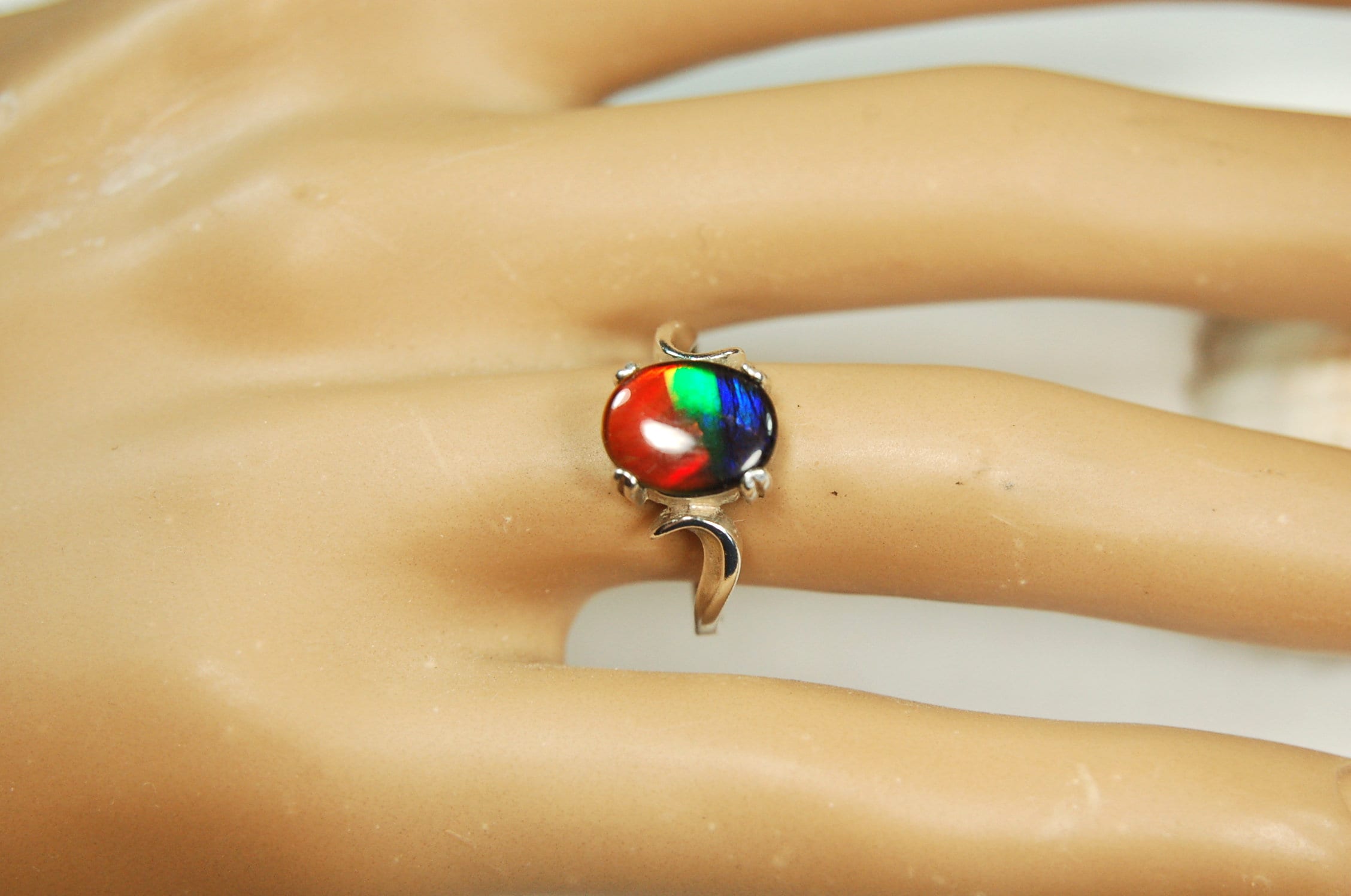 Genuine Ammolite Pendant Ring – Canadian Fossil Gemstone – Iridescent Jewelry Gift for Her.High quality Ammolite Jewelry from Canada #012512