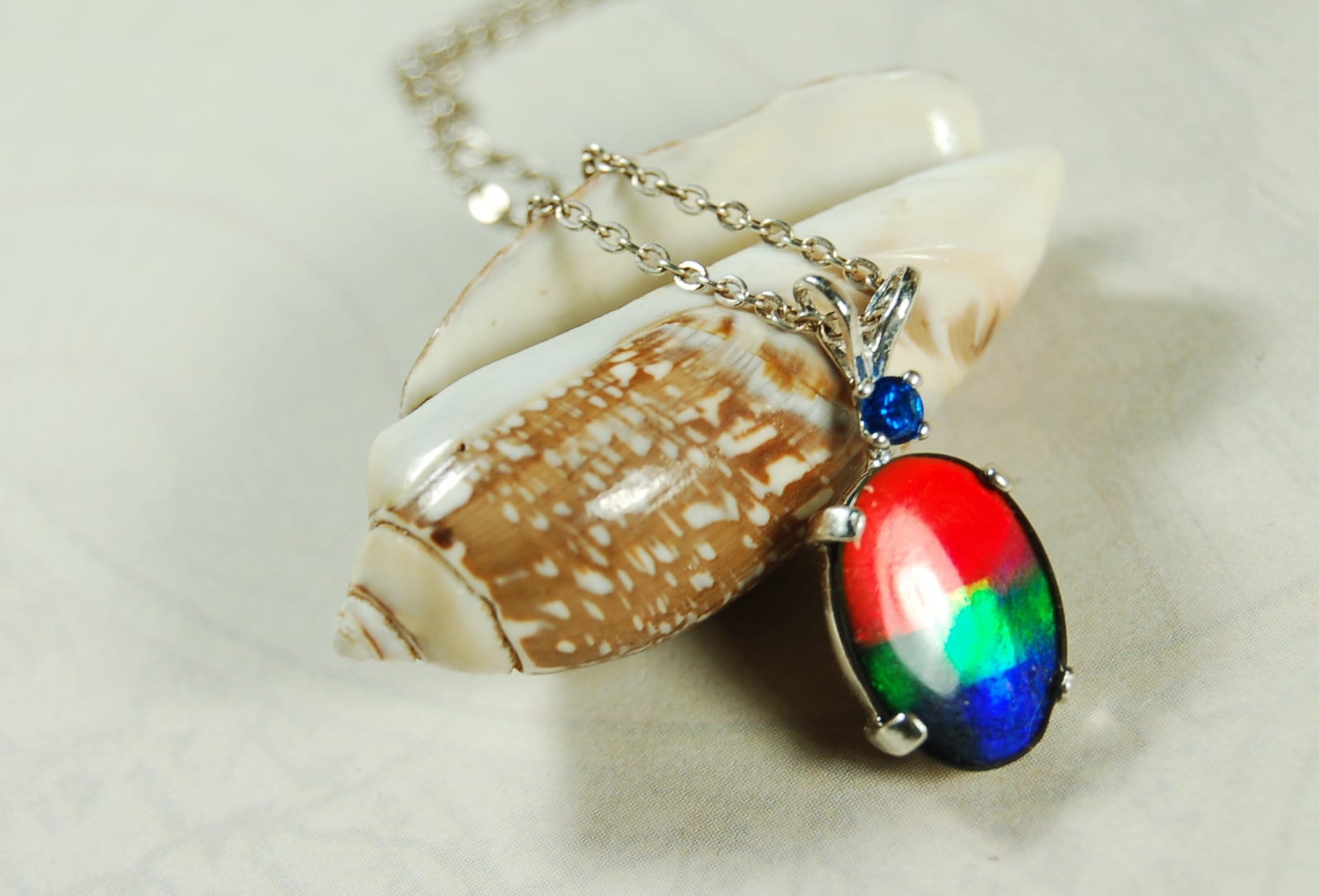 Rainbow Ammolite Pendant.Sensational bright colors.Ammolite jewelry.Ammolite from Canada.One of a kind RARE  gift.#011011