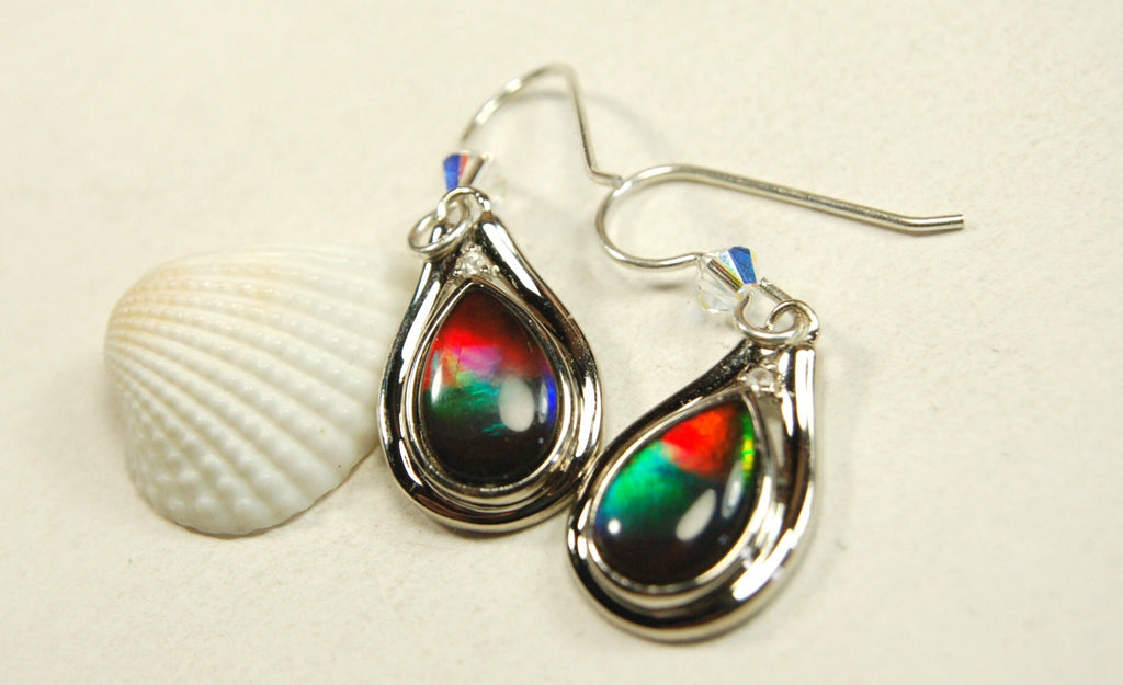 Ammolite Jewelry Earrings Drop Dangles.Brilliant rainbow ammolites with RARE Rich colors.Birthday Gift for Wife?#111133