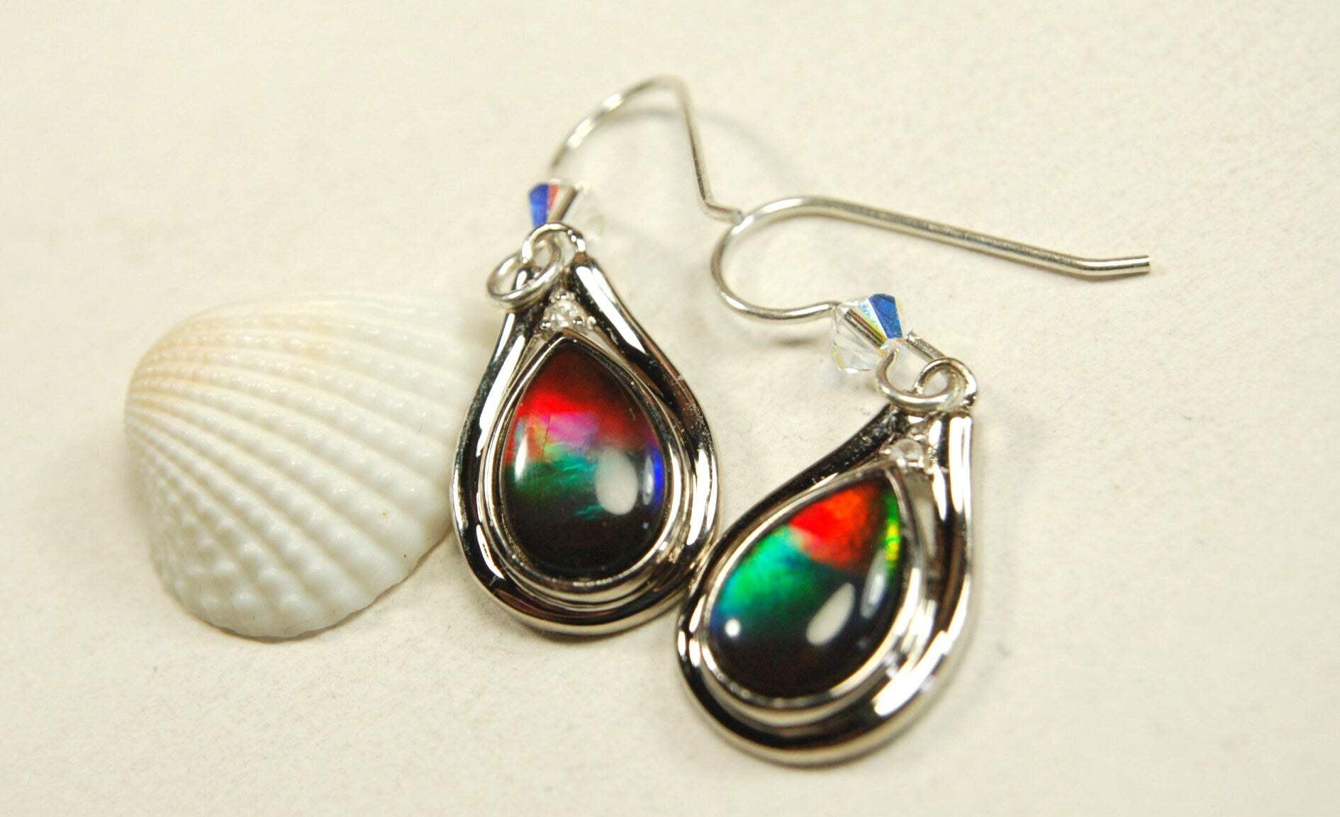 Ammolite Jewelry Earrings Drop Dangles.Brilliant rainbow ammolites with RARE Rich colors.Birthday Gift for Wife?#111133
