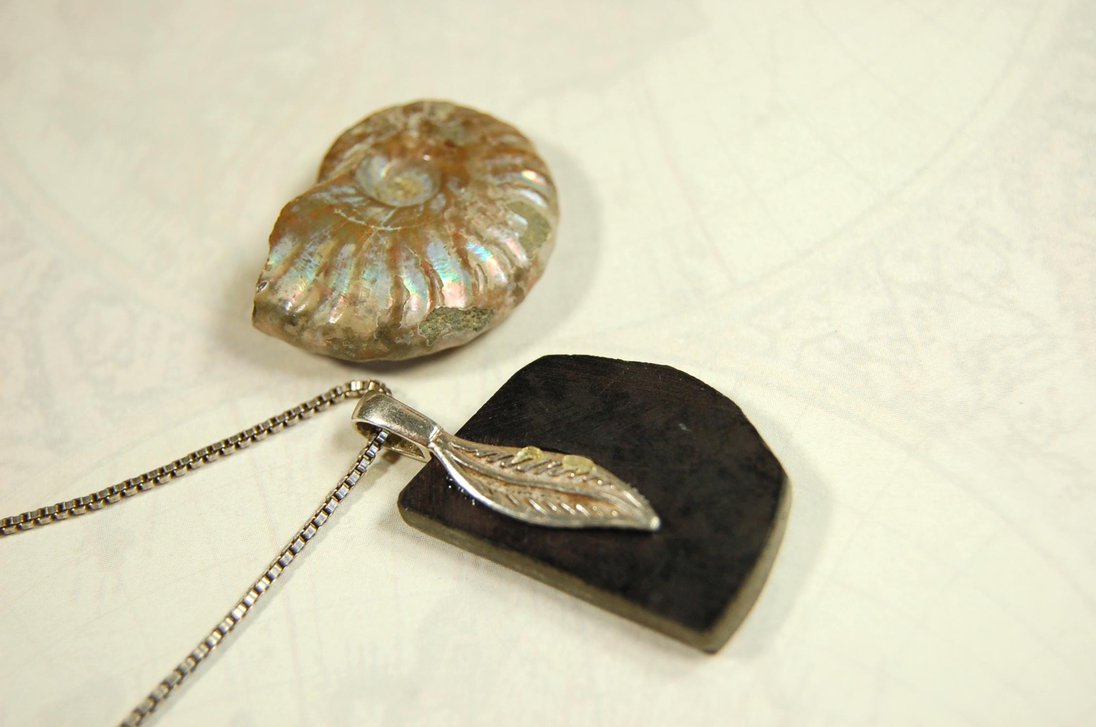 Birthday gift idea for wife. Ammolite Pendant Necklace.All natural cabochon freeform gem.Boho jewelry.090414