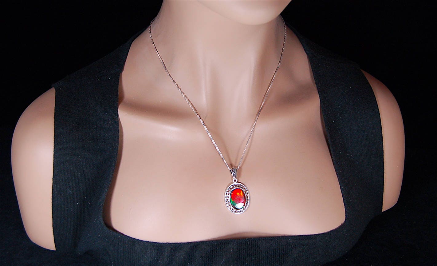 Rainbow Ammolite Necklace – Rare Fossil Gemstone from Alberta – Boho Gemstone Jewelry for Her-perfect gift for wife 010218