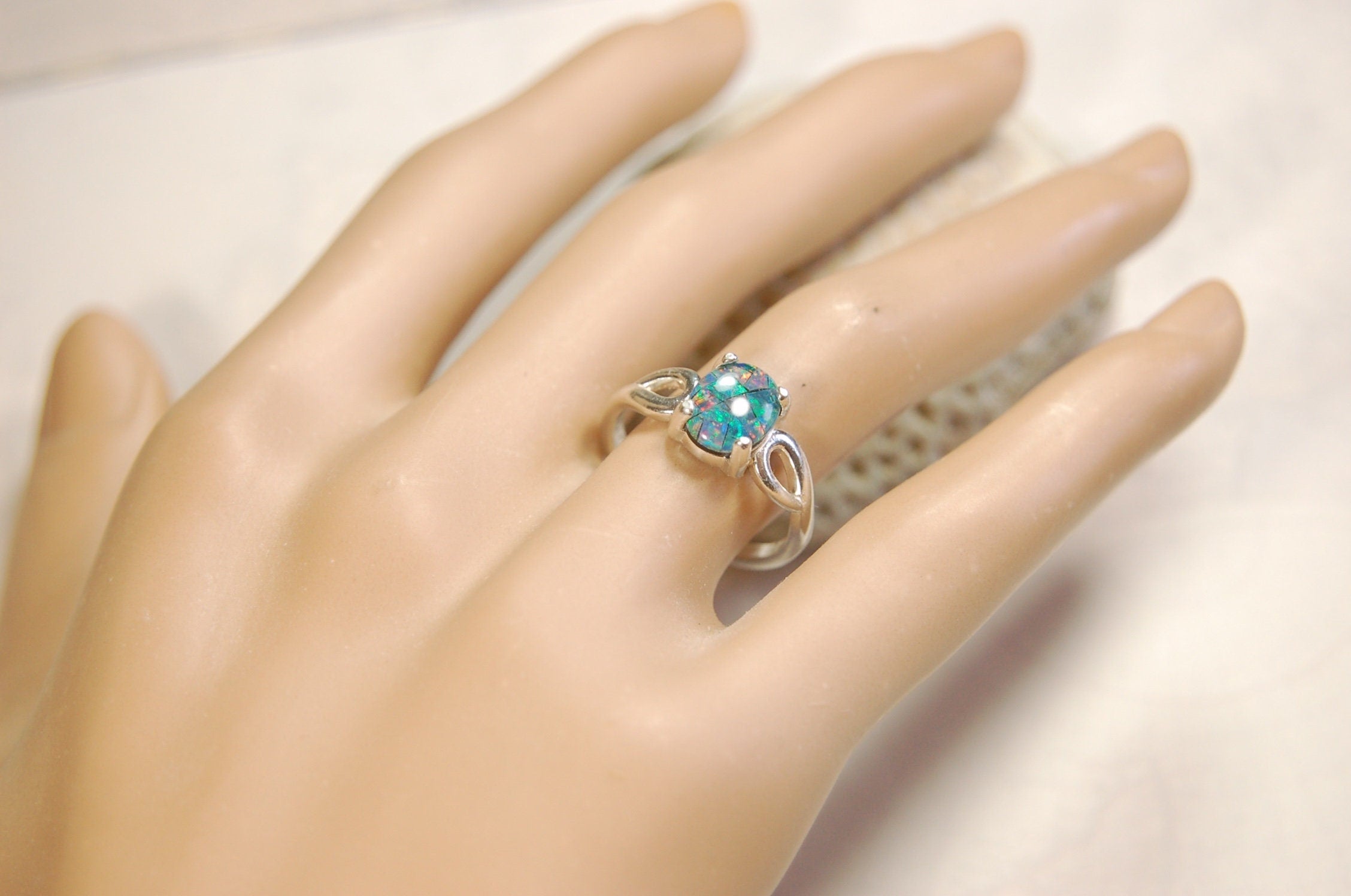 Australian Opal Ring.Gorgeous colors. Set in Sterling Silver.The perfect gift.Size 7 Boho style.