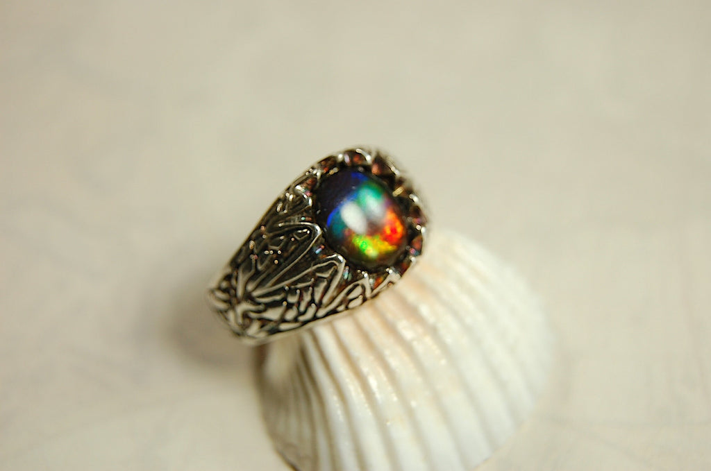 Ammolite Men's Ring with powerful colors. Size 11.--#080314
