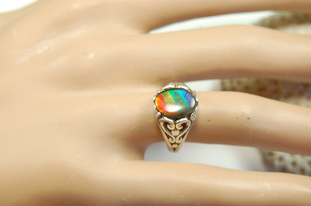 Ammolite Ladies Ring size 6.High quality tricolor gem.Very colorful.Birthday Anniversary gift?022312