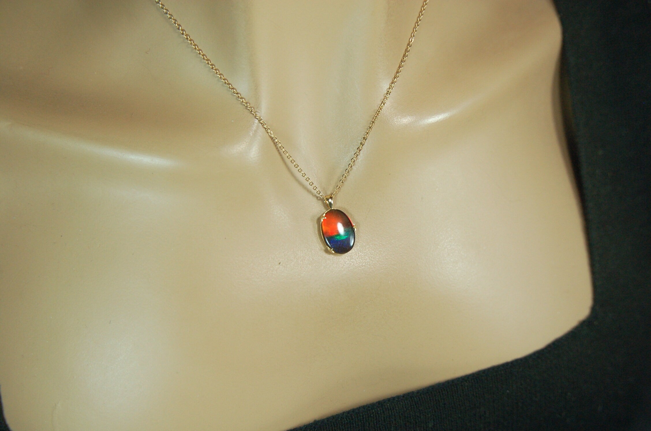Ammolite Pendant in 14k Gold.Rich rainbow colors.Anniversary gift idea for wife. See details, images and video below.#121311