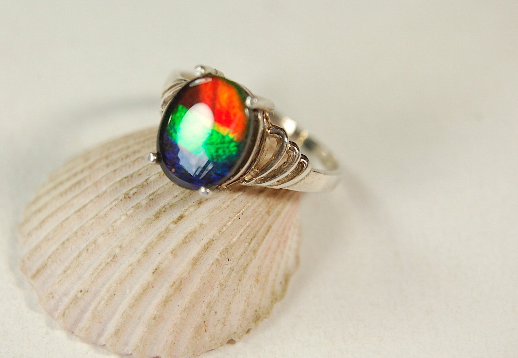 Ammolite Ring.Sterling Silver.Size 6.Lovely rainbow gem.062813