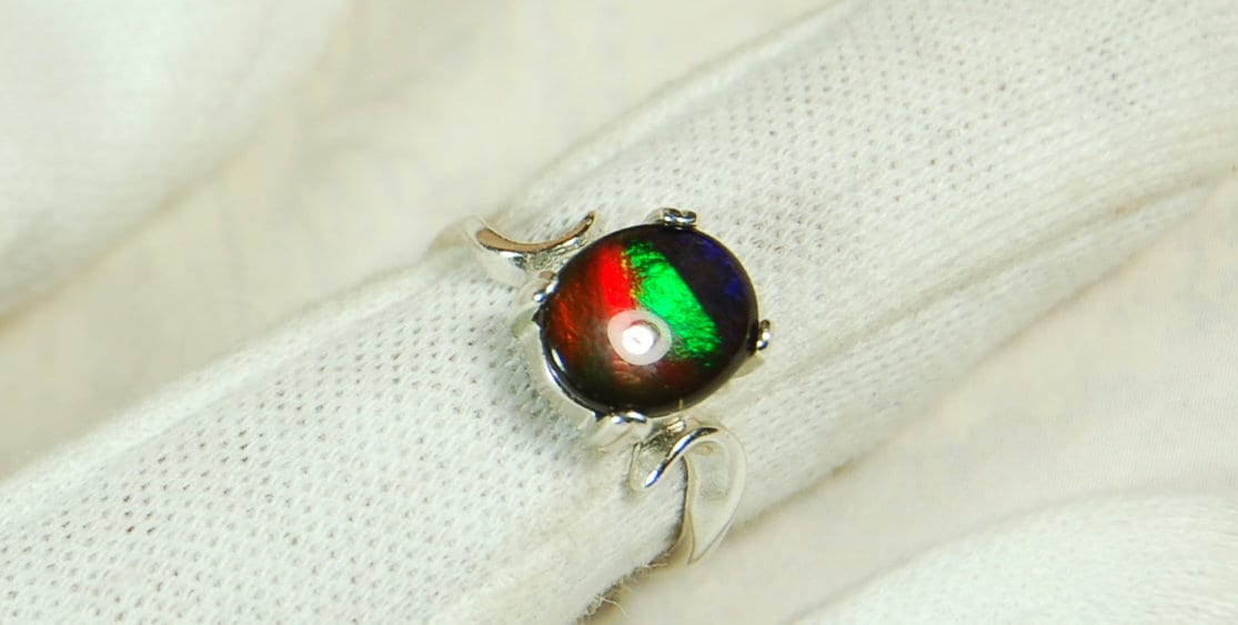 Ammolite ring.Ammolite Jewelry.Four color Ammolite.Ammolite Feng Shui.Gift for Wife.Canadian Ammolite.Ammolite Jewellery.#012111