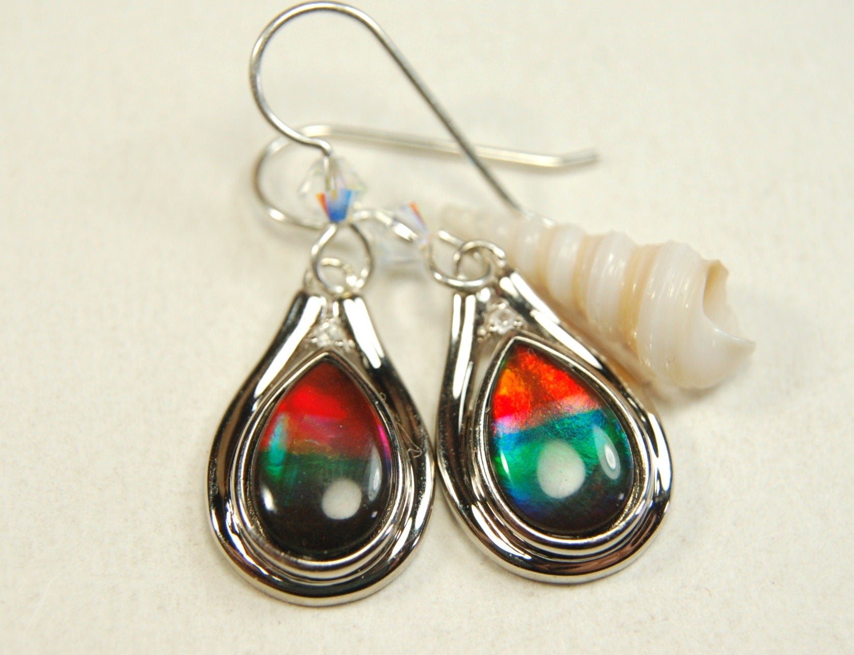 Ammolite Jewelry Earrings Drop Dangles.Brilliant rainbow ammolites with RARE Rich colors.Birthday Gift for Wife?#111133