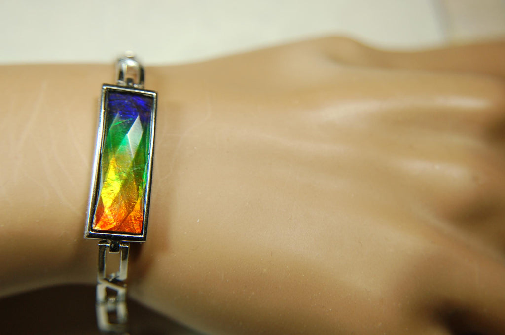 Ammolite Cuff Bracelet.Brilliant Colors.Canadian Jewelry.Gift for her.Rainbow gemstone.Grad gift.Silver treasure.052315