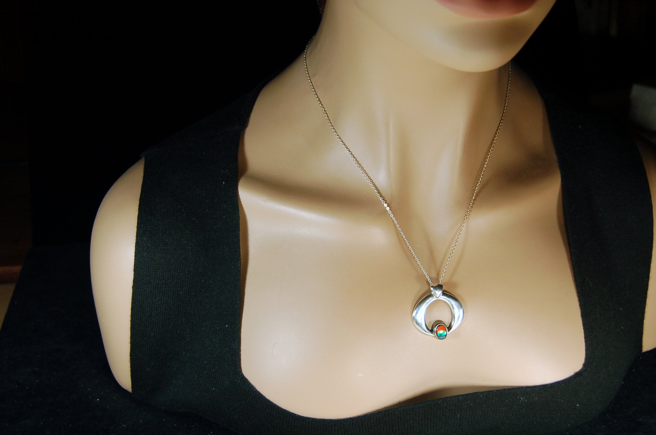 Birthday gift idea for wife.-- tricolor Ammolite pendant gem in striking sterling silver setting.Boho jewelry.#112419