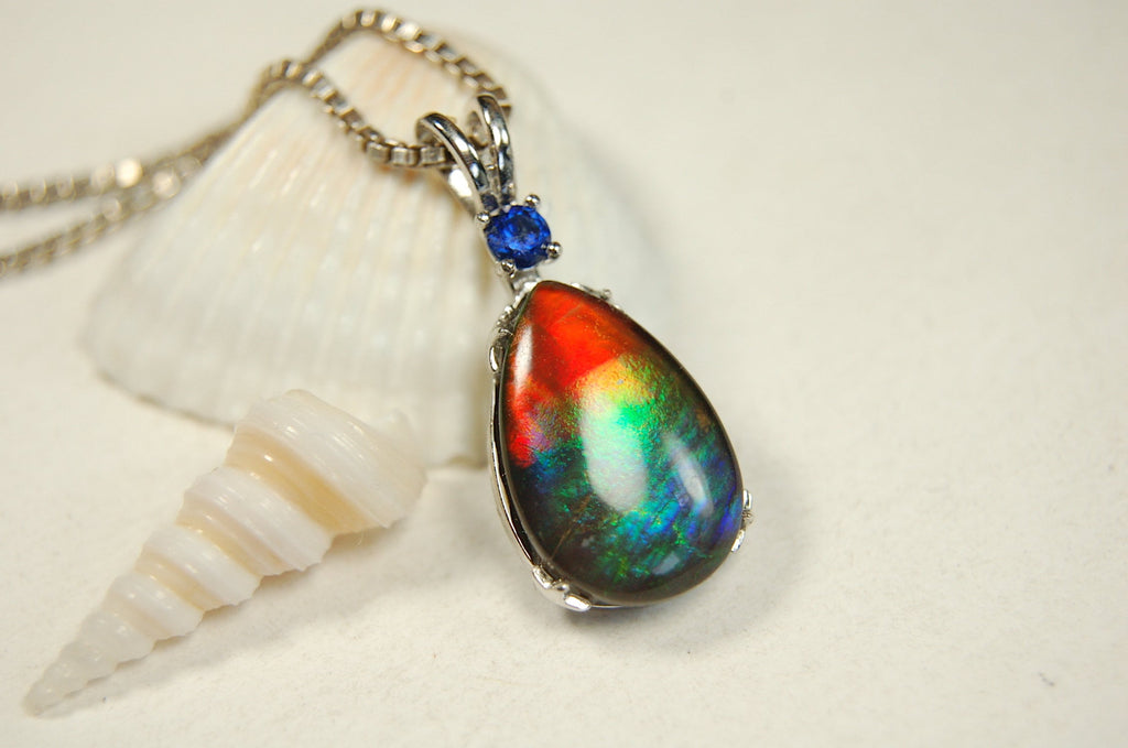 One-of-a-Kind Ammolite Pendant Necklace - Stand out with this Beautiful Ammolite Jewelry Piece!Birthday Gift idea for wife? #051913