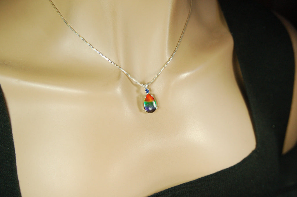 Genuine Canadian Ammolite Pendant – Iridescent Fossil Gemstone Necklace – Statement Jewelry -Gift for wife #012212