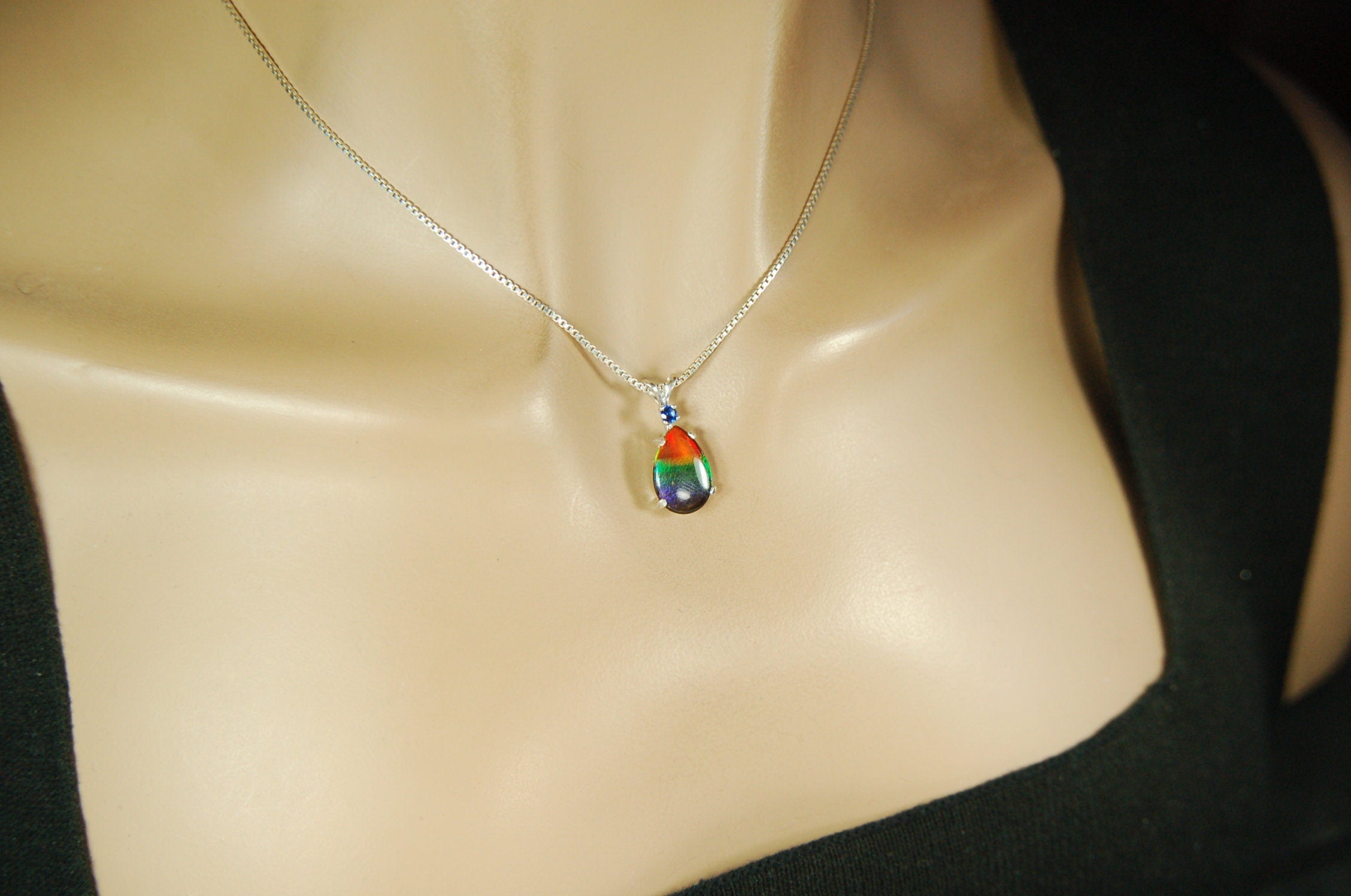 Genuine Canadian Ammolite Pendant – Iridescent Fossil Gemstone Necklace – Statement Jewelry -Gift for wife #012212