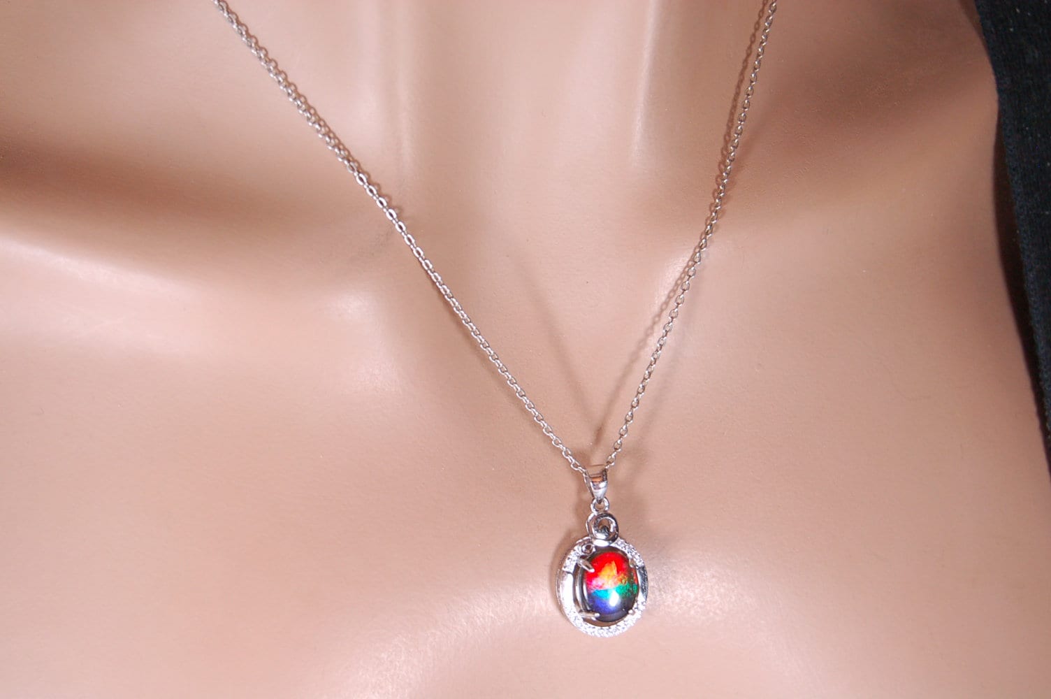 Ammolite Jewelry Pendant with RARE Pink.Stunning color changer.See 160 other quality offerings in silver and gold.Perfect gift.#080518