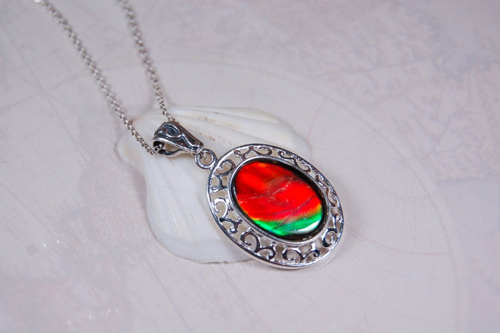 Rainbow Ammolite Necklace – Rare Fossil Gemstone from Alberta – Boho Gemstone Jewelry for Her-perfect gift for wife 010218
