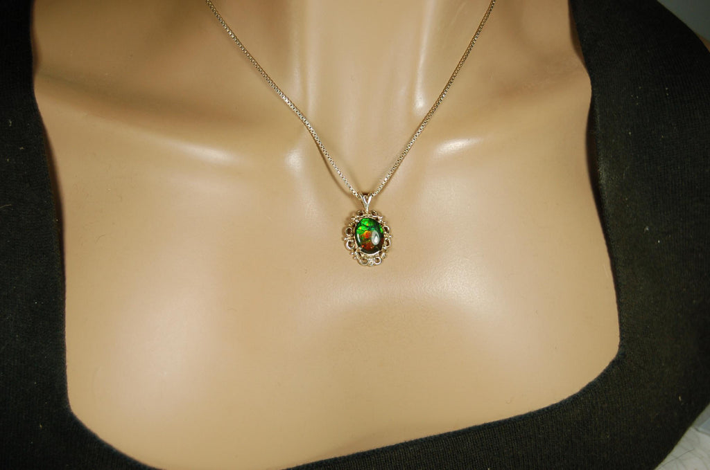 Ammolite Pendant Necklace Sterling Silver Jewelry.- 071015