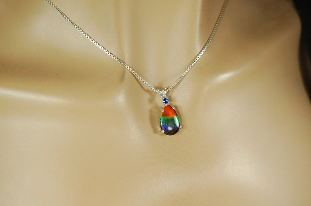 Genuine Canadian Ammolite Pendant – Iridescent Fossil Gemstone Necklace – Statement Jewelry -Gift for wife #012212
