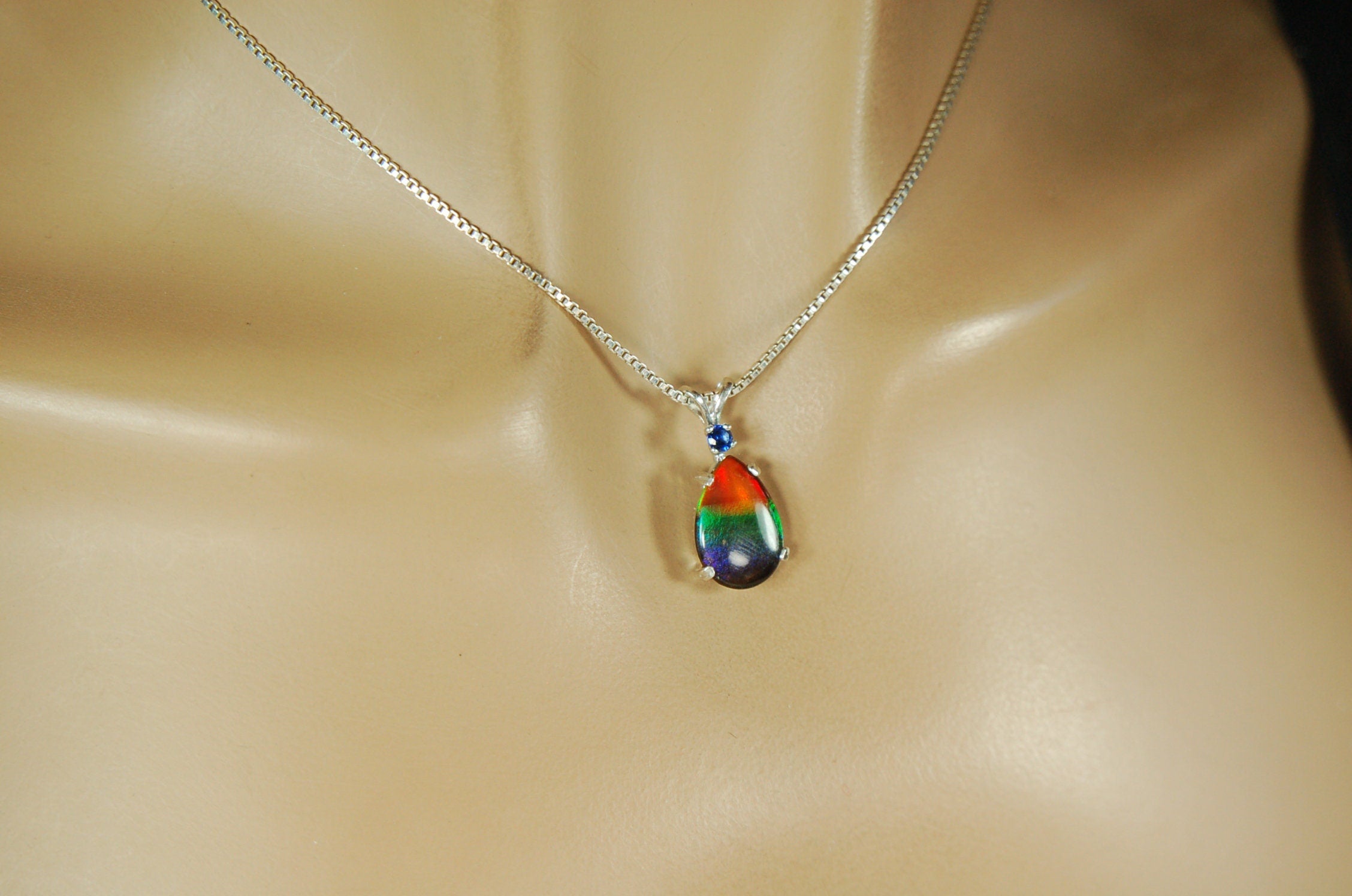 Genuine Canadian Ammolite Pendant – Iridescent Fossil Gemstone Necklace – Statement Jewelry -Gift for wife #012212