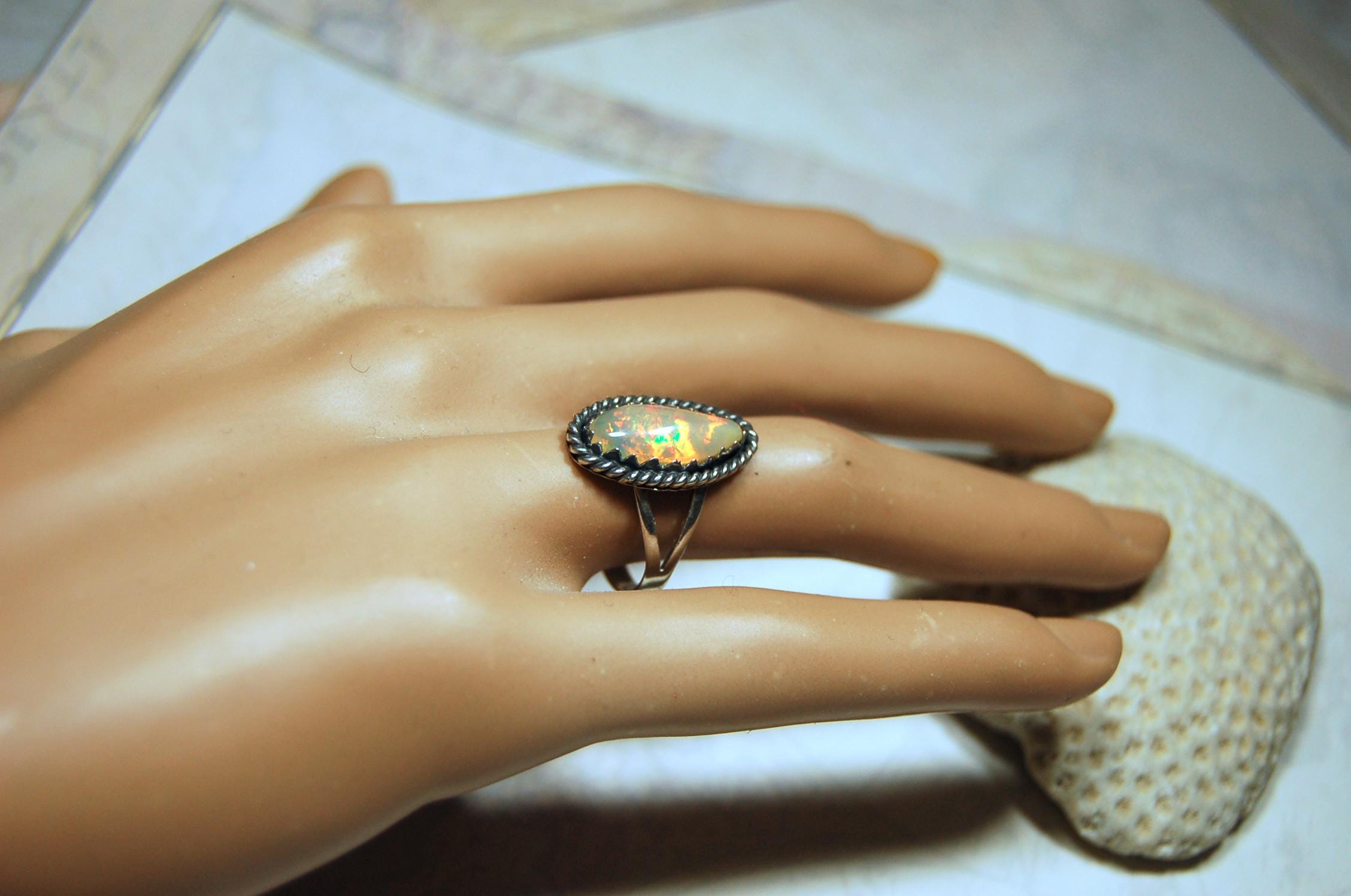 Genuine untreated natural opal ring handmade.Fiery colors.One of a kind.Size 7.Gift for wife? 040316