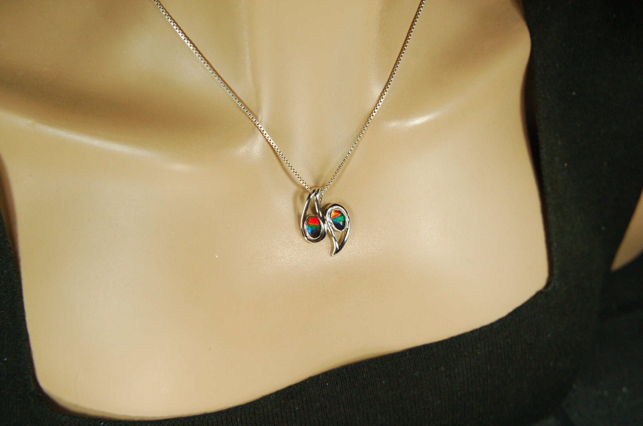 Ammolite pendant.Two bright colorful gems with BIG impact.-- #073112