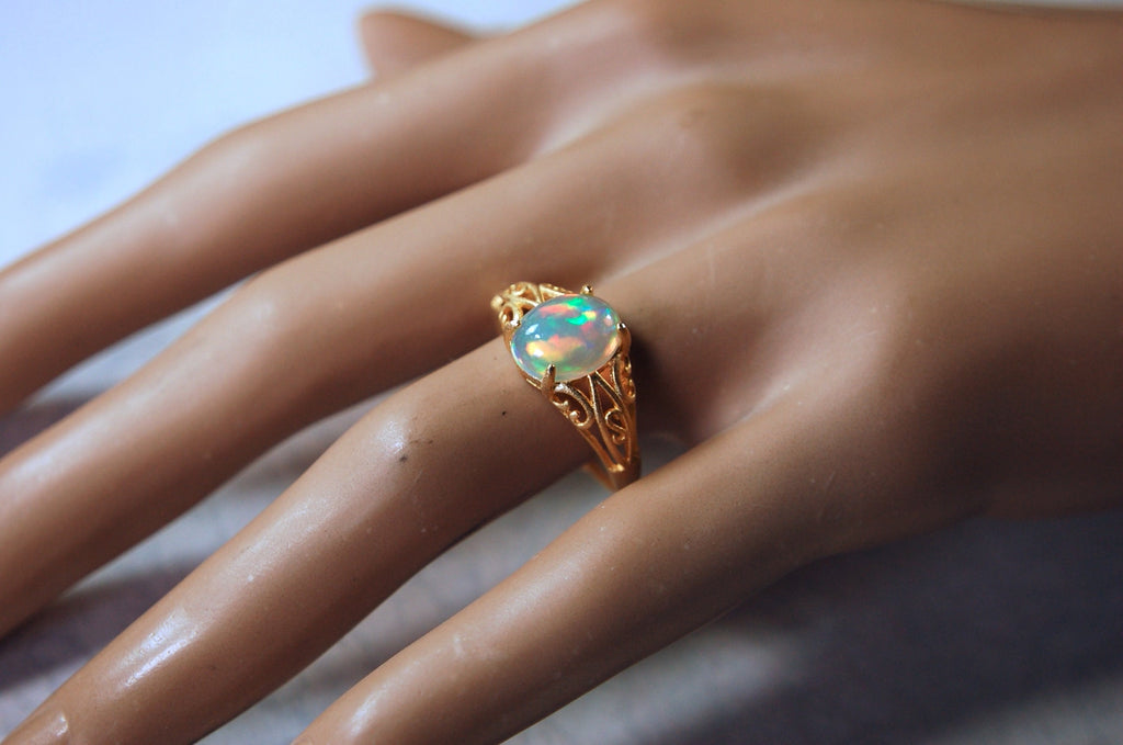 Gorgeous Opal Ring- Bright rolling colors.Absolutely natural gem.Unique Jewelry Gift for Her..