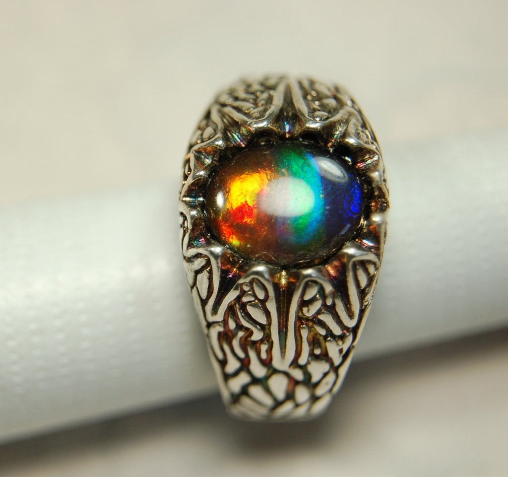 Ammolite Men's Ring with powerful colors. Size 11.--#080314