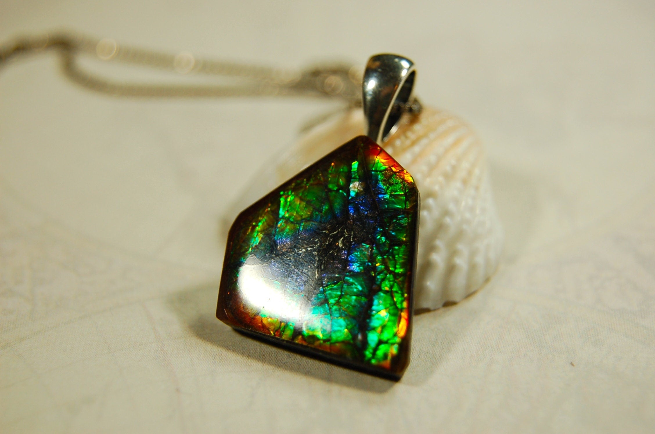 Ammolite Pendant Jewelry.All natural cabochon gemstones with bright rich colors.071814