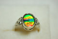Ammolite ring with Celtic motif.Amazing RARE color scheme. One of a kind gift for wife.Sterling.Size7..031115