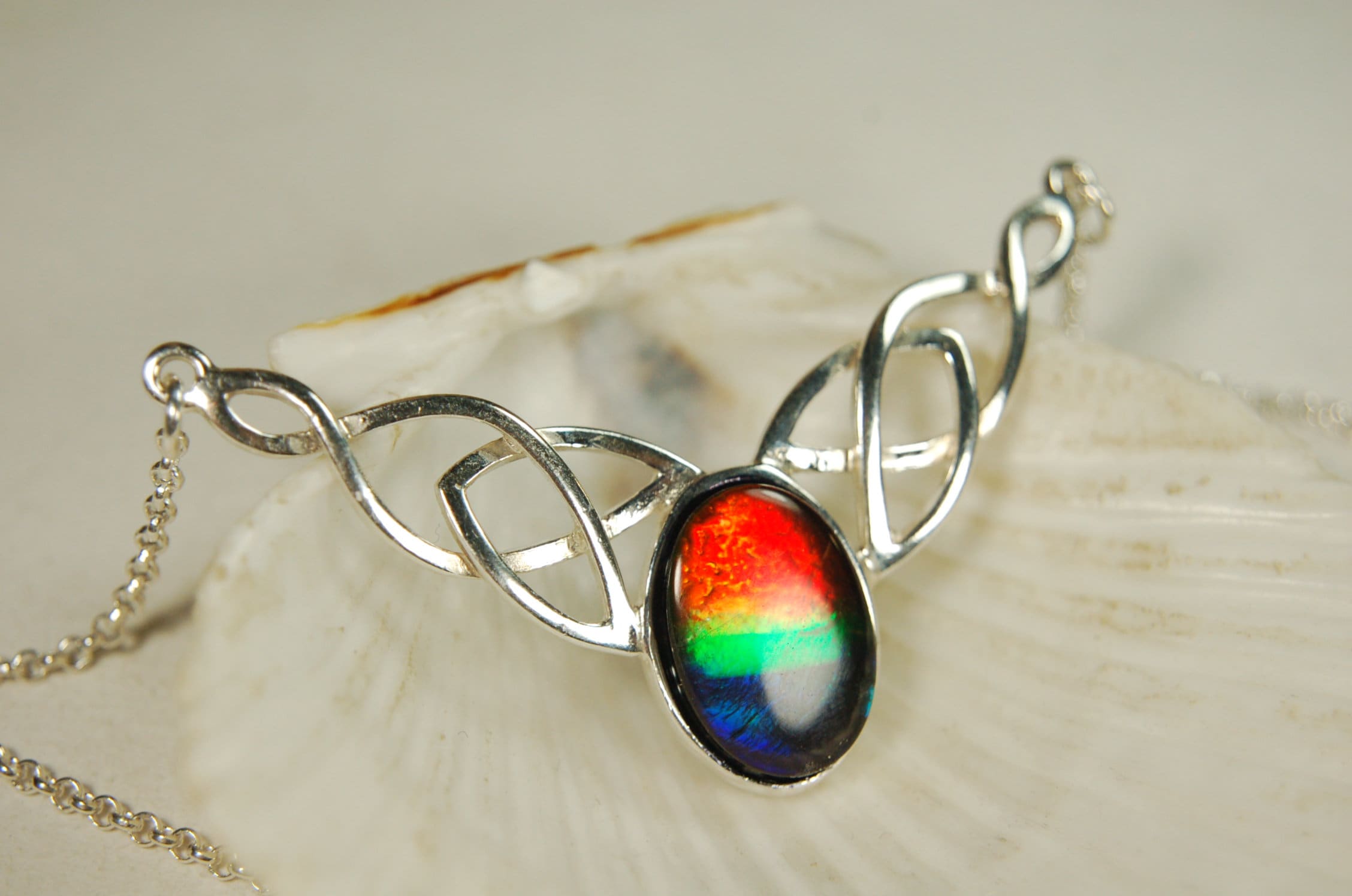 Ammolite Celtic Necklace.RARE four color rainbow gem.The Perfect Birthday Gift for Wife.Canadian ammolite.#112413