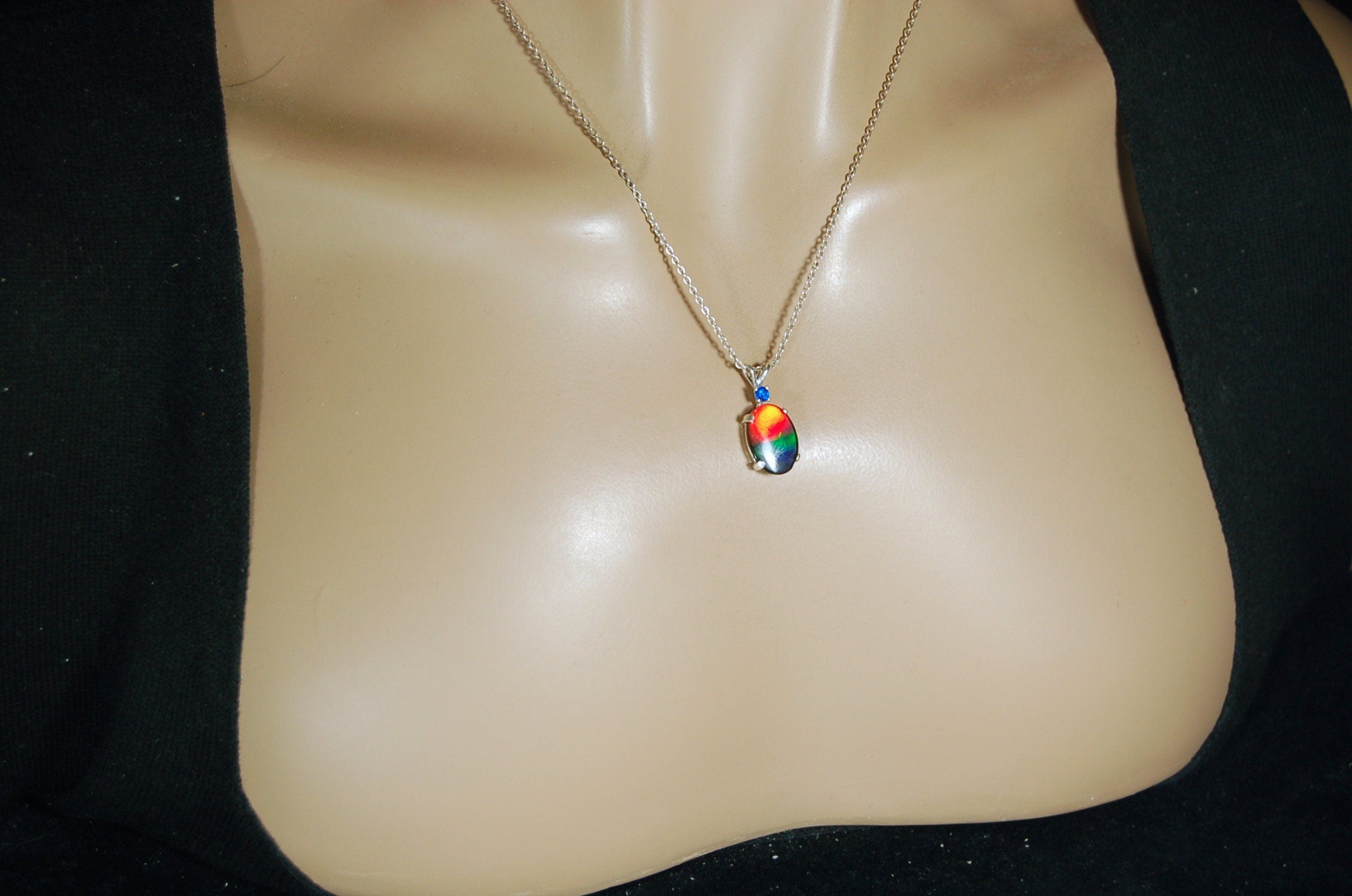 Rainbow Ammolite Pendant.Sensational bright colors.Ammolite jewelry.Ammolite from Canada.One of a kind RARE  gift.#011011
