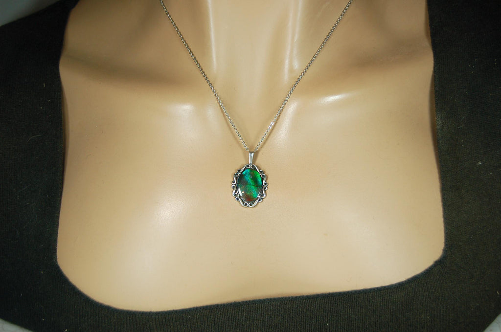 Ammolite pendant in blue/green colors.Color changing gemstone.Gift for wife.Metaphysical gemstones.Organic gems.MUST See video.072615