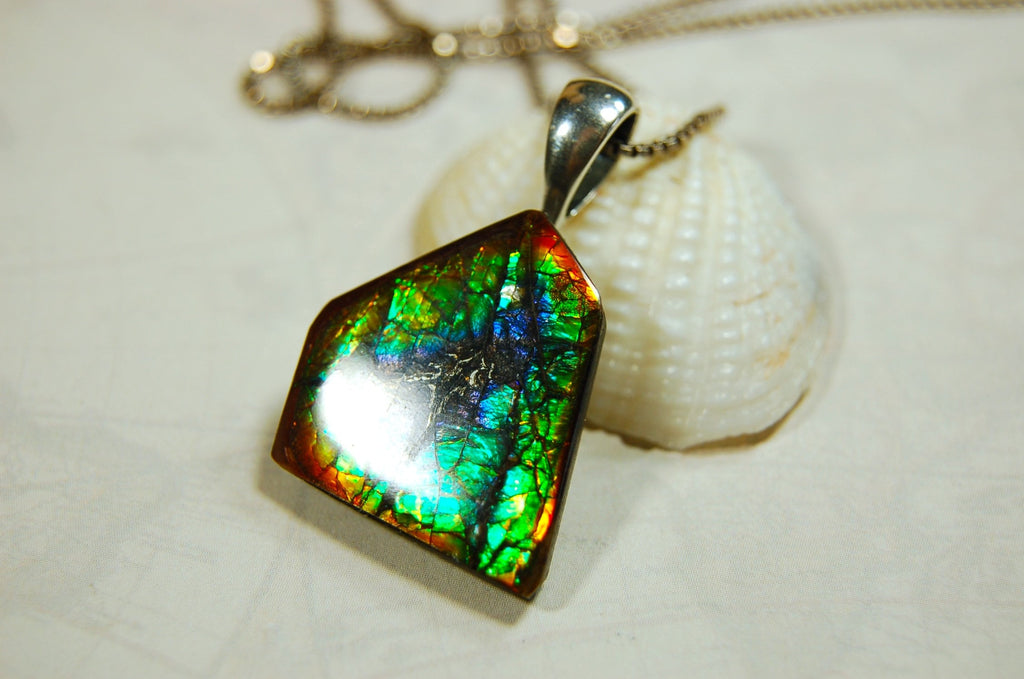 Ammolite Pendant Jewelry.All natural cabochon gemstones with bright rich colors.071814