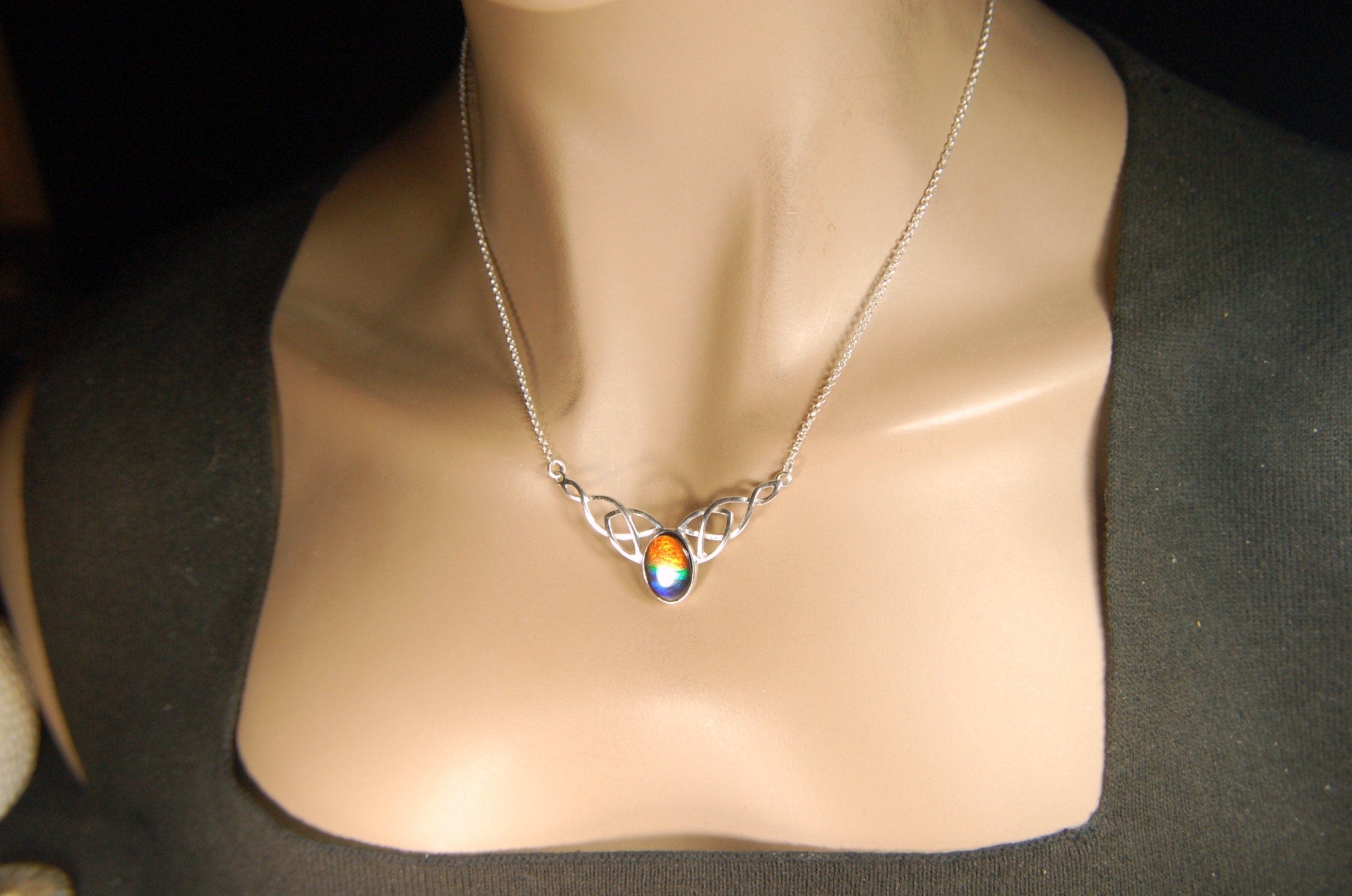 Ammolite Celtic Necklace.RARE four color rainbow gem.The Perfect Birthday Gift for Wife.Canadian ammolite.#112413