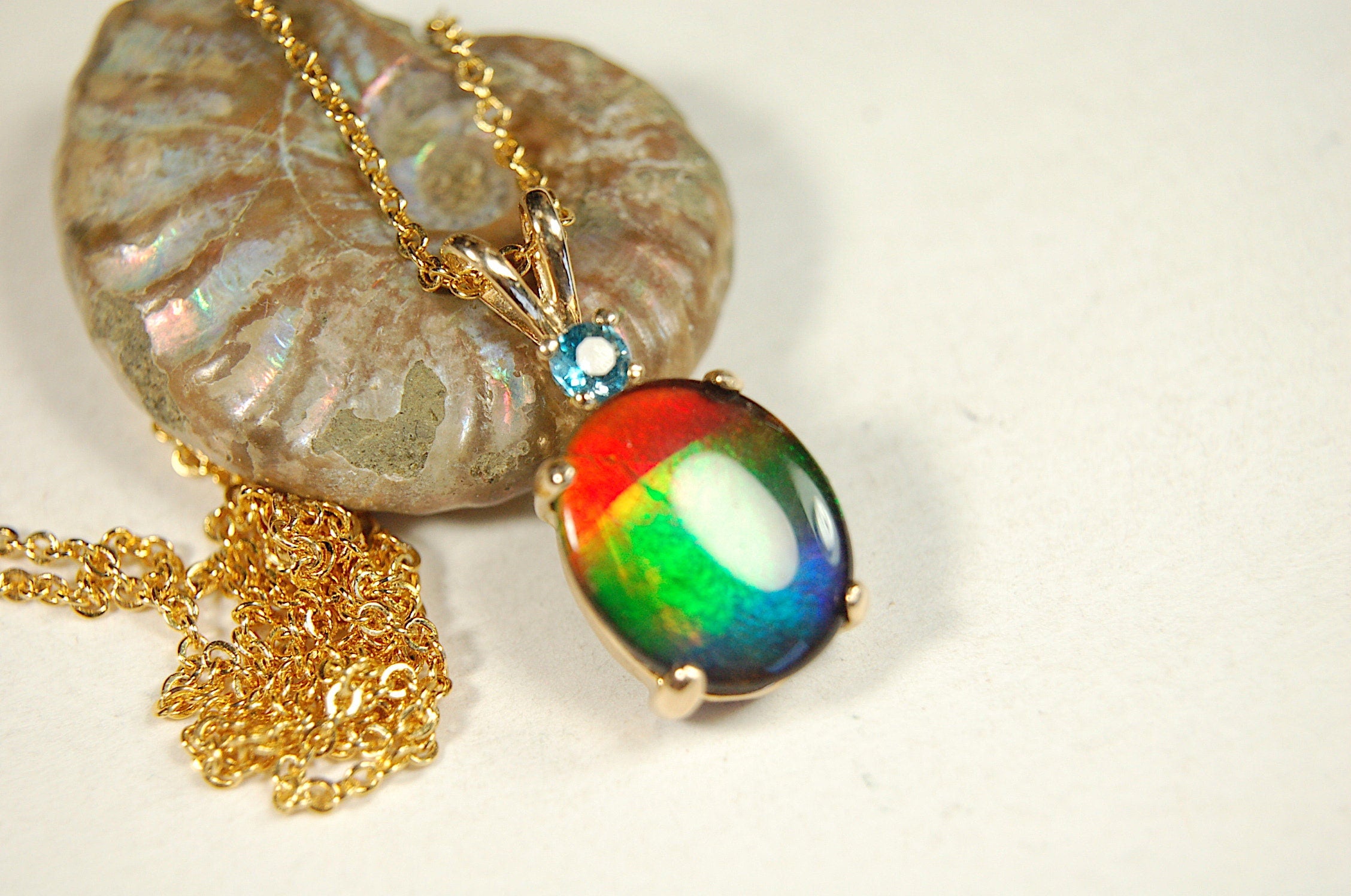 Authentic Alberta Ammolite Pendant Jewelry in gold– Natural Fossil Gemstone Gift for Her.040613