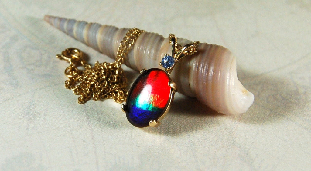 Ammolite Pendant necklace in solid 10k Gold.Mothers day gift she will treasure.High quality Richly colored ammolite gemstone.031729