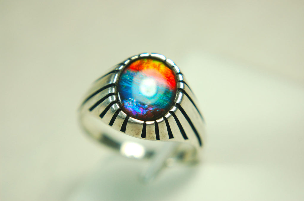 Ammolite Men's Ring.Projects powerful colors Size 12  #071515