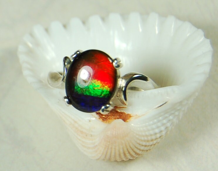 Ammolite ring.Ammolite Jewelry.Four color Ammolite.Ammolite Feng Shui.Gift for Wife.Canadian Ammolite.Ammolite Jewellery.#012111
