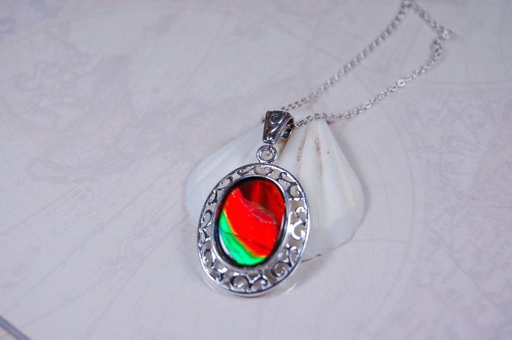 Rainbow Ammolite Necklace – Rare Fossil Gemstone from Alberta – Boho Gemstone Jewelry for Her-perfect gift for wife 010218