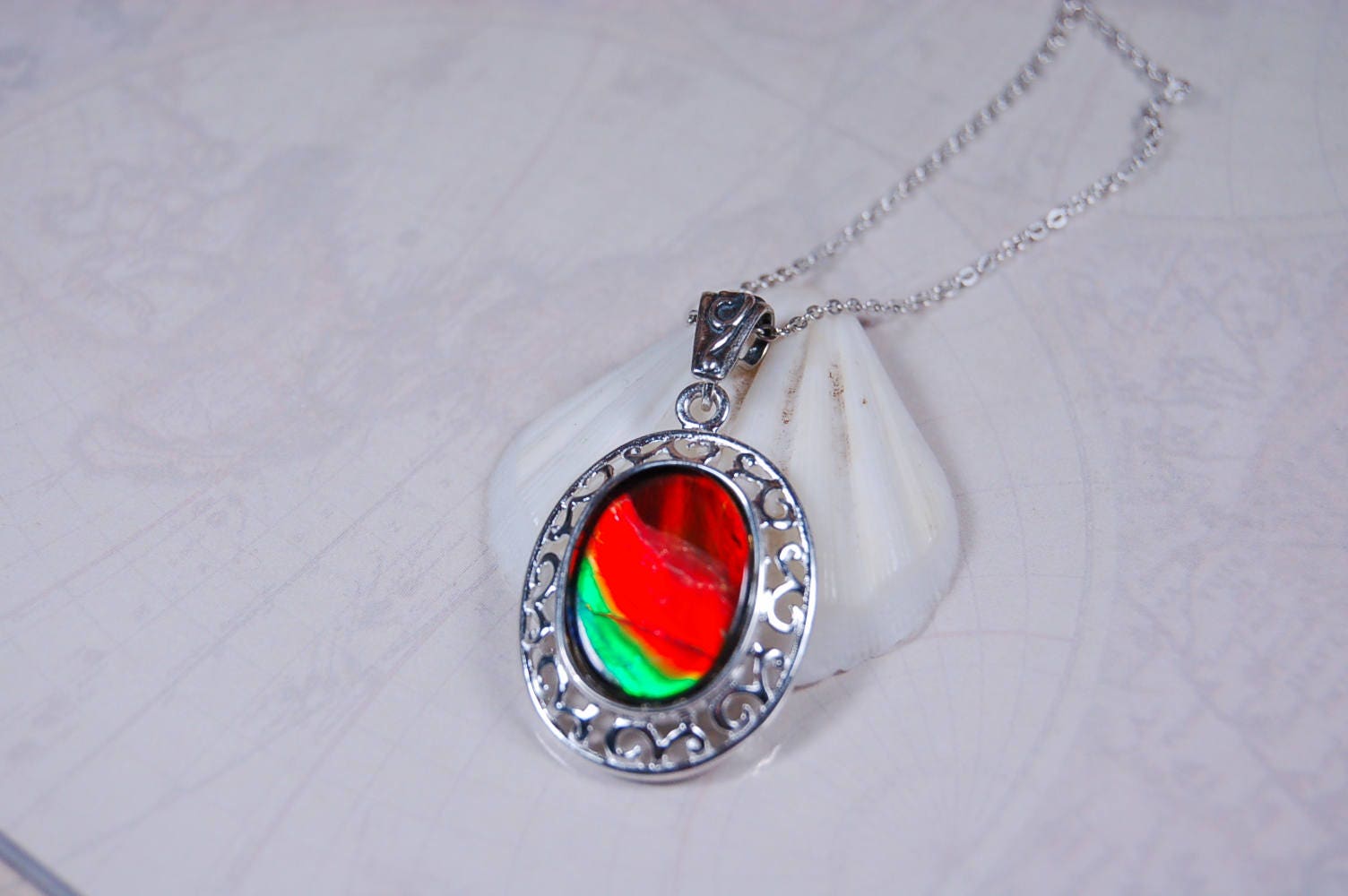 Rainbow Ammolite Necklace – Rare Fossil Gemstone from Alberta – Boho Gemstone Jewelry for Her-perfect gift for wife 010218