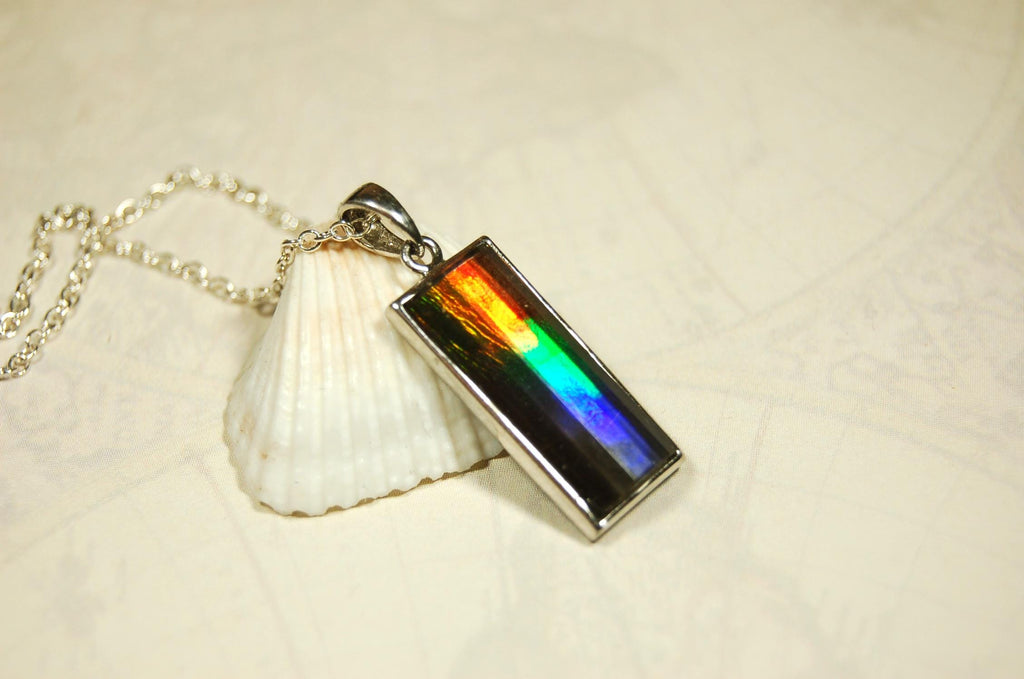 Unisex Jewelry.Ammolite Pendant.Bright Faceted rainbow gem.Price Reduced--see disclosure below in description
