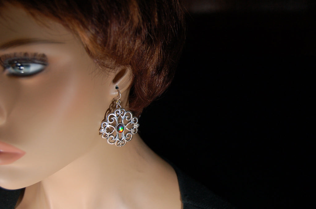 Ammolite Earrings.Large showy sterling silver  settings.#111919