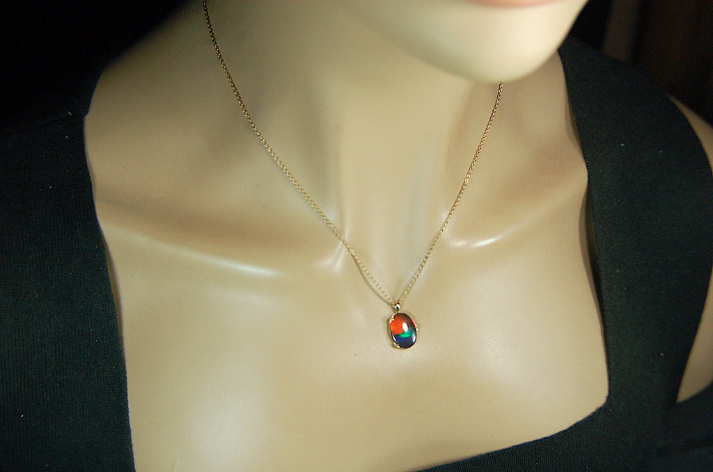 Ammolite Pendant in 14k Gold.Rich rainbow colors.Anniversary gift idea for wife. See details, images and video below.#121311